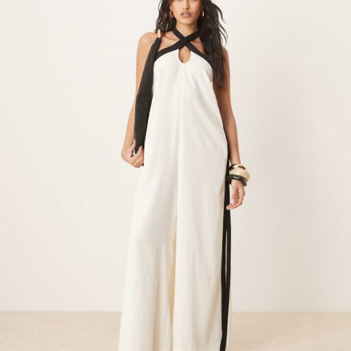 エイソス ASOS asos ASOS DESIGN クロスホルターコントラストスプリットレットジャンプスーツ(クリーム色) オールインワン レディース 女性 インポートブランド 小さいサイズから大きいサイズまで エイソス ASOS asos ASOS DESIGN クロスホルターコントラストスプリットレットジャンプスーツ(クリーム色) オールインワン レディース 女性 インポートブランド 小さいサイズから大きいサイズまで