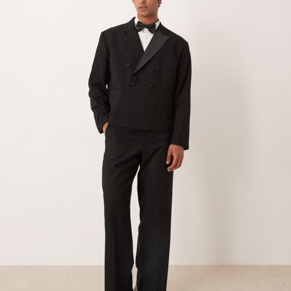 エイソス ASOS asos ASOS DESIGN ワイドレッグ タキシードパンツ（ブラック） パンツ ボトム メンズ 男性 インポートブランド 小さいサイズから大きいサイズまで(4)