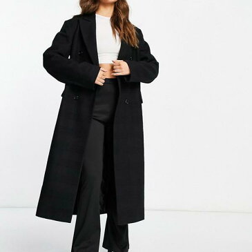 トップショップ Topshop TOPSHOP トップショップセルフチェックダブルブレストロングコート（ブラック） アウター レディース 女性 インポートブランド 小さいサイズから大きいサイズまで