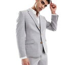 エイソス ASOS asos ASOS DESIGN リネン混スキニースーツジャケット(グレートーンチェック) アウター メンズ 男性 インポートブランド 小さいサイズから大きいサイズまで(4)