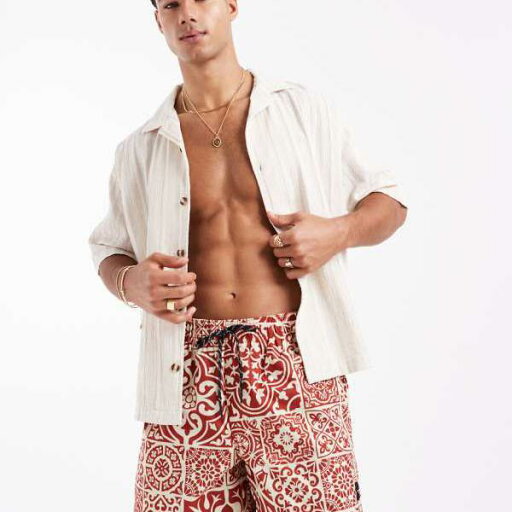 ジャックアンドジョーンズ Jack & Jones タイルプリントのテラコッタカラーのジャック&ジョーンズ スイムショーツ 水着 メンズ 男性 インポートブランド 小さいサイズから大きいサイズまで