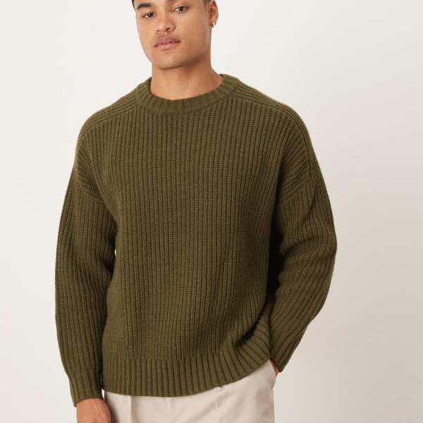 エイソス ASOS asos ASOS DESIGN オーバーサイズ ヘビーウェイト ニットウールブレンド リブ ジャンパ..