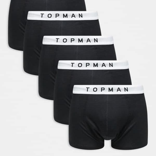 トップマン Topman TOPMAN Topman 5パックトランクス（黒、白ウエストバンド） 下着 メンズ 男性 イン..