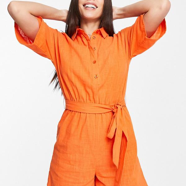 エイソス ASOS asos ASOS DESIGN トール ベルト付きビーチ シャツ プレイスーツ、オレンジ レディース 女性 インポートブランド 小さいサイズから大きいサイズまで