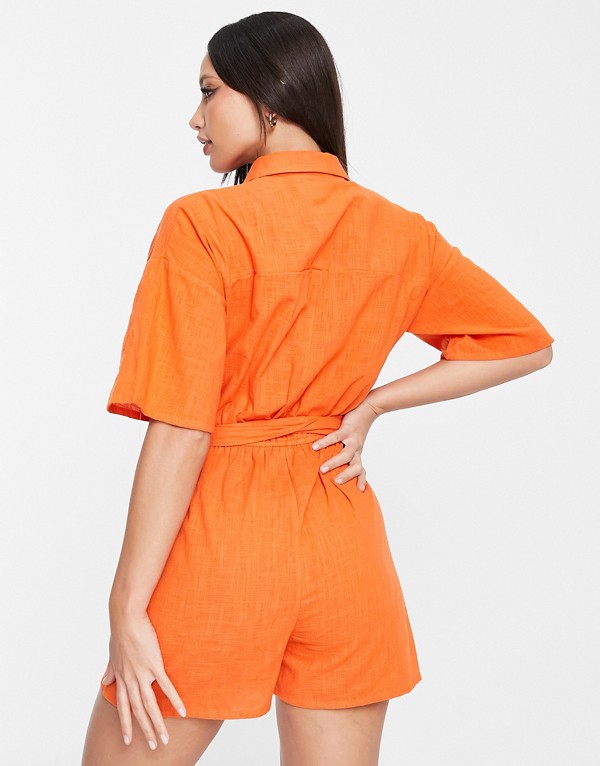 エイソス ASOS asos ASOS DESIGN トール ベルト付きビーチ シャツ プレイスーツ、オレンジ レディース 女性 インポートブランド 小さいサイズから大きいサイズまで