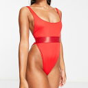 エイソス ASOS asos ASOS DESIGN 赤のハイレグ伸縮性水着 - RED 下着 レディース 女性 インポートブランド 小さいサイズから大きいサイズまで