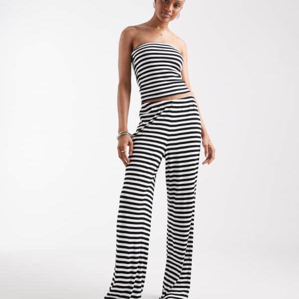 Vero Moda モノストライプのロングリブジャージートラウザーコーデ パンツ ボトム レディース 女性 インポートブランド 小さいサイズから大きいサイズまで(4)