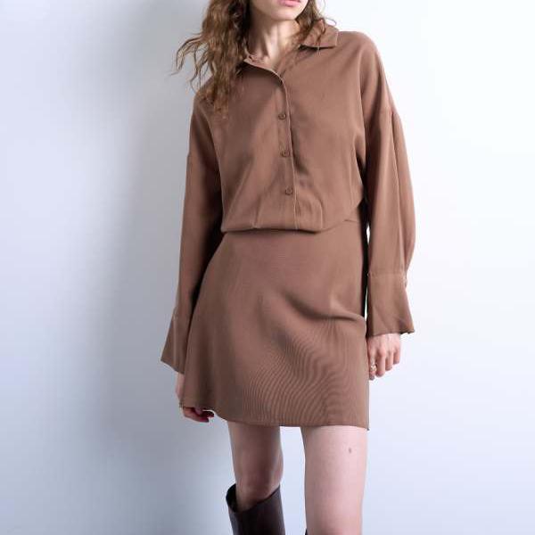 トップショップ Topshop TOPSHOP トップショップのウエスト付きマイクロミニシャツドレス（ブラウンキュプラ） ワンピース レディース 女性 インポートブランド 小さいサイズから大きいサイズまで