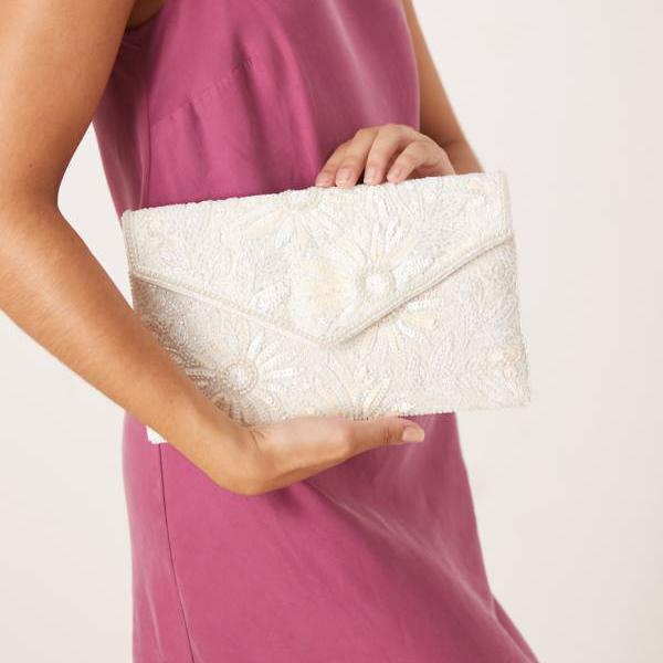 True Decadence の花柄エンベロープクラッチバッグ（ホワイト） 鞄 レディース 女性 インポートブランド