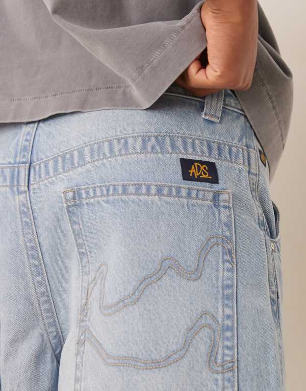 エイソス ASOS asos ASOS DESIGNのデニムパンツ（セルフタイと刺繍入りバックポケット付き、ミッドウォッシュブルー） アクセサリー メンズ 男性 インポートブランド