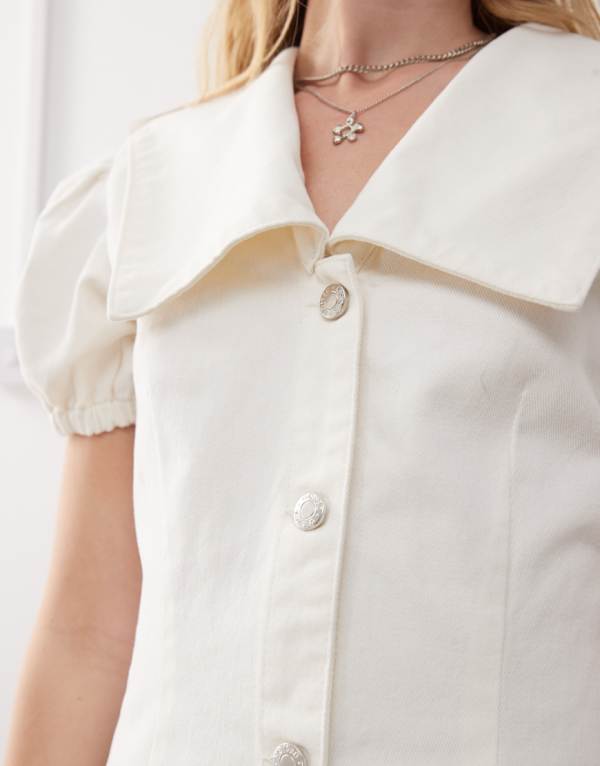 リクレイムドヴィンテージ Reclaimed Vintage 再生ヴィンテージ セーラーカラー デニム ミニドレス (エクリュ) ワンピース レディース 女性 インポートブランド 小さいサイズから大きいサイズまで