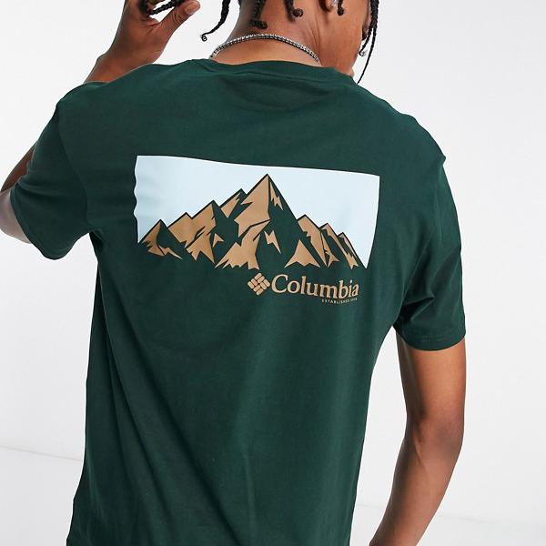 コロンビア Columbia コロンビア ピーク バック グラフィック T シャツ、スプルース グリーン ASOS 限定 トップス メンズ 男性 インポートブランド 小さいサイズから大きいサイズまでのサムネイル