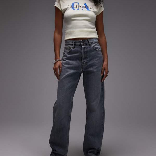 トップショップ Topshop TOPSHOP トップショップのハイライズストレートコルトジーンズ（グレー） パン..