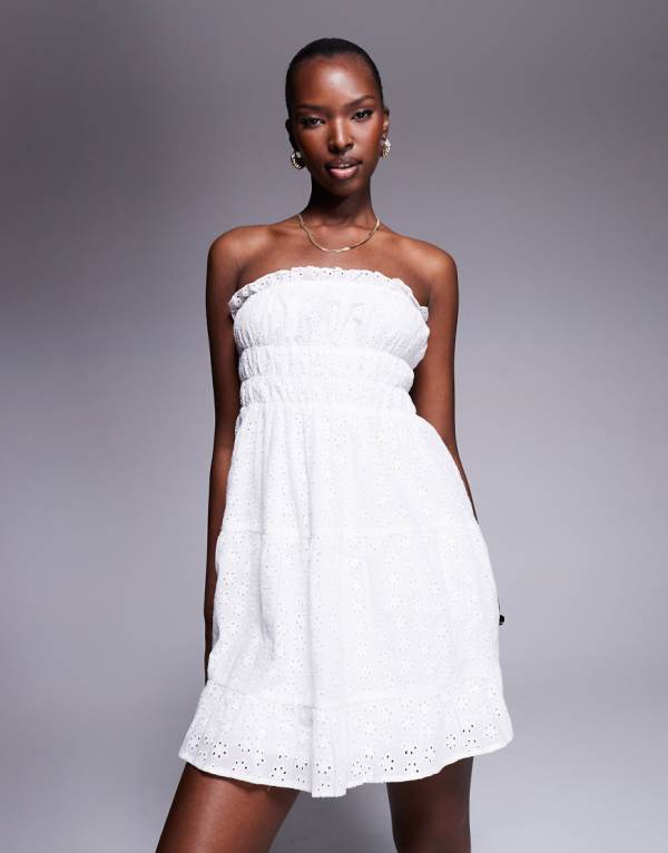フロリック限定のティアードバンドゥブロデリーミニドレス（ホワイト） ワンピース レディース 女性 インポートブランド 小さいサイズから大きいサイズまで