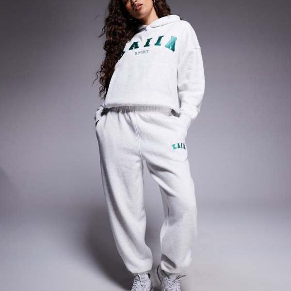 カイア スポーツ プチ 刺繍ロゴ カフス ジョガー コーデ グレー マール パンツ ボトム レディース 女性..