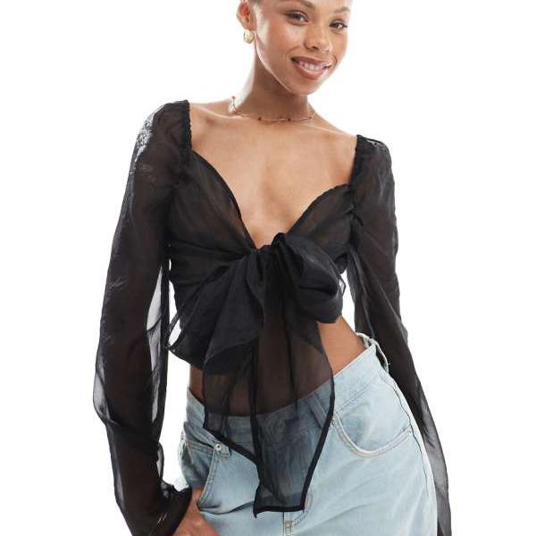 オブジェクト Object 銅色の透け感のあるオーガンザラップフロントトップ トップス レディース 女性 イ..