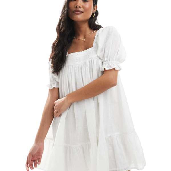 ミスセルフリッジ Miss Selfridge ミスセルフリッジのプチボイルスモックドレス(ホワイト) ワンピース レディース 女性 インポートブランド 小さいサイズから大きいサイズまで