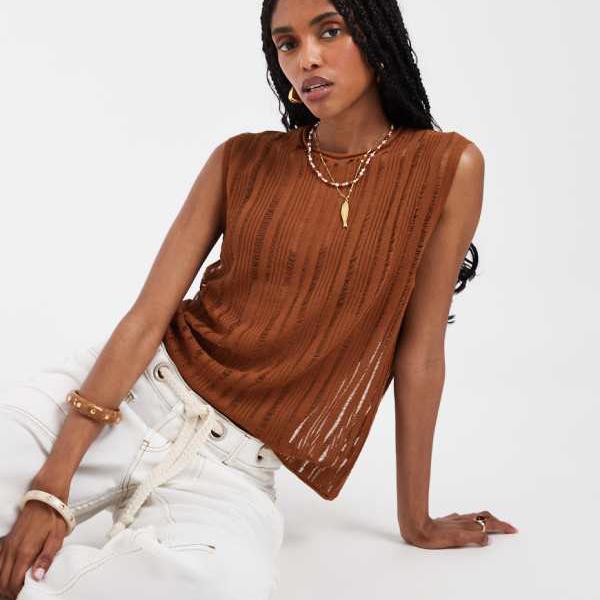 Rakuten - エイソス ASOS asos ASOS DESIGN ラダーシアーニットベストトップ（ラスティックカラー） トップス レディース 女性 インポートブランド 小さいサイズから大きいサイズまで