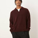 エイソス ASOS asos ASOS DESIGN スーパーオーバーサイズ ボックスフィット ニット ノッチネック ポロシャツ(バーガンディ) トップス メンズ 男性 インポートブランド 小さいサイズから大きいサイズまで