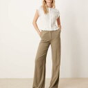 エイソス ASOS asos ASOS DESIGN カーキ色のリネン素材を使用したゆったりとしたストレートレッグのロングパンツ ボトム レディース 女性 インポートブランド 小さいサイズから大きいサイズまで