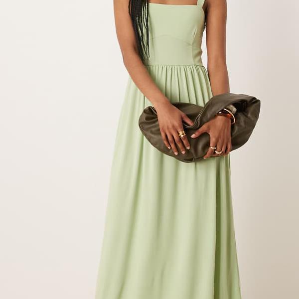 エイソス ASOS asos ASOS DESIGN スクエアネック ミディドレス（セージグリーン） ワンピース レディー..