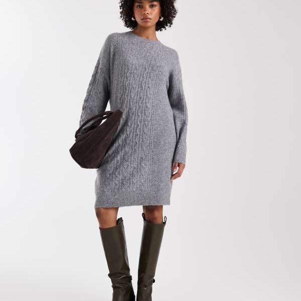 ピーシーズ Pieces ミディアムグレーメランジのケーブルニットミニドレス ワンピース レディース 女性 ..