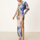 エイソス ASOS asos ASOS DESIGN ダークグリーンの花柄プリントのワンショルダードレープミディアム丈ドレス ワンピース レディース 女性 インポートブランド 小さいサイズから大きいサイズまで