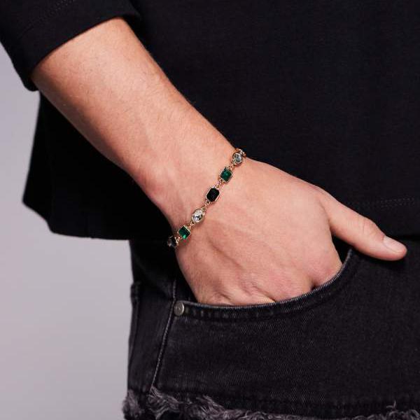エイソス ASOS asos ASOS DESIGN エメラルドブラック＆クリスタルストーンセットブレスレット（ゴール..