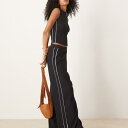 エイソス ASOS asos ASOS DESIGN コーデ スーパーワイドレッグ トラウザー(コントラストパイピング、ブラック) パンツ ボトム レディース 女性 インポートブランド 小さいサイズから大きいサイズまで