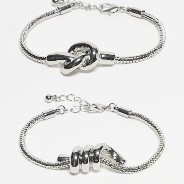エイソス ASOS asos ASOS DESIGN シルバートーンのチャンキーノットデザインのチェーンブレスレット2個パック アクセサリー レディース 女性 インポートブランド