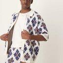 エイソス ASOS asos ASOS DESIGNのコーディネート、リラックス感のあるニットボタンスルーポロ(ブルー、アステカ柄) トップス メンズ 男性 インポートブランド 小さいサイズから大きいサイズまで