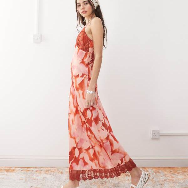 リクレイムドヴィンテージ Reclaimed Vintage 赤い花柄のヴィンテージマキシキャミスリップドレス ワンピース レディース 女性 インポートブランド 小さいサイズから大きいサイズまで