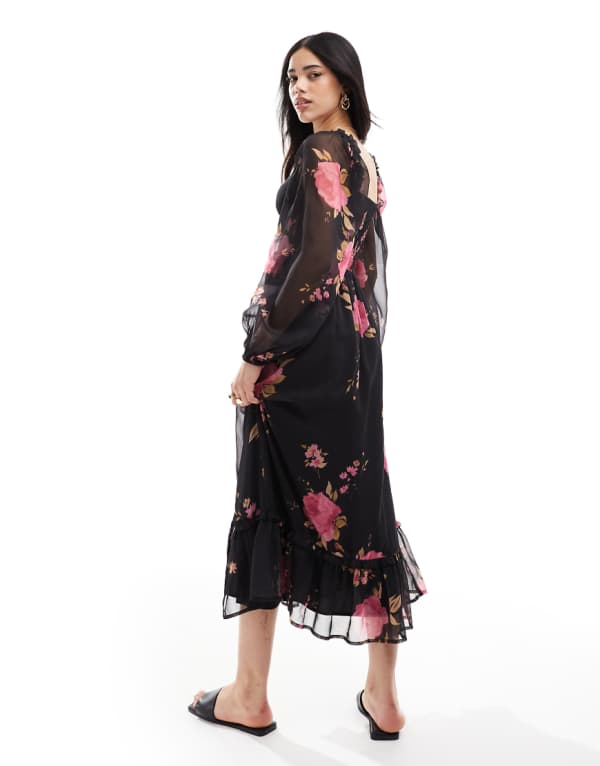 ミスセルフリッジ Miss Selfridge ミスセルフリッジのローズプリントのコルセットディテールマキシドレス ワンピース レディース 女性 インポートブランド 小さいサイズから大きいサイズまで