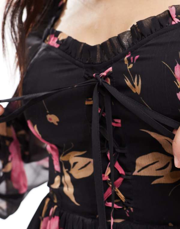 ミスセルフリッジ Miss Selfridge ミスセルフリッジのローズプリントのコルセットディテールマキシドレス ワンピース レディース 女性 インポートブランド 小さいサイズから大きいサイズまで