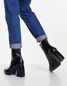 エイソス ASOS asos ASOSDESIGNワイドフィット時代のハイヒールプラットフォームブーツはブラッククロックス 靴 レディース 女性 インポートブランド 小さいサイズから大きいサイズまで