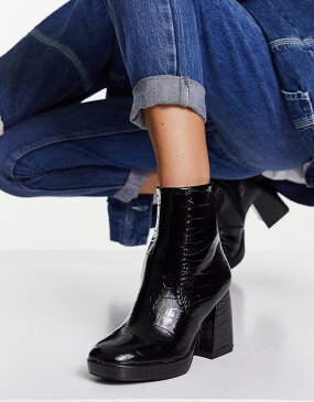 エイソス ASOS asos ASOSDESIGNワイドフィット時代のハイヒールプラットフォームブーツはブラッククロックス 靴 レディース 女性 インポートブランド 小さいサイズから大きいサイズまで