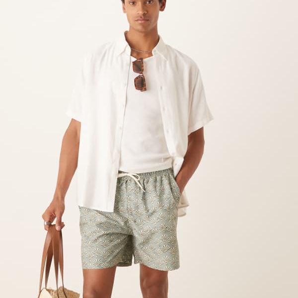 セレクテッド オム Selected Homme selected homme 厳選されたオムのグリーンプリントのスイムショーツ 水着 メンズ 男性 インポートブランド 小さいサイズから大きいサイズまで