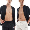 ジャックアンドジョーンズ Jack & Jones Jack & Jones のブラックとクリームの2枚組スイムショーツ 水着 メンズ 男性 インポートブランド...