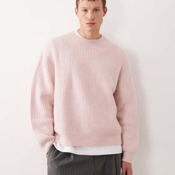 エイソス ASOS asos ASOS DESIGN オーバーサイズ ニット ふわふわ リブ ジャンパー（ペールピンク） ト..