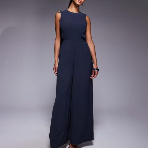 エイソス ASOS asos ASOS DESIGN バックルディテール ワイドレッグジャンプスーツ(チャコール) オールインワン レディース 女性 インポートブランド 小さいサイズから大きいサイズまで