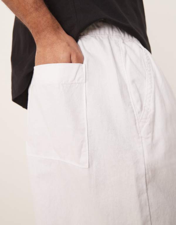 エイソス ASOS asos ASOS DESIGN リネン混パラシュートパンツ（ホワイト） パンツ ボトム メンズ 男性 インポートブランド 小さいサイズから大きいサイズまで