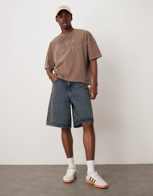 エイソス ASOS asos ASOS DESIGNのグランジアップリケ付きボックス型オーバーサイズTシャツ トップス メンズ 男性 インポートブランド 小さいサイズから大きいサイズまで