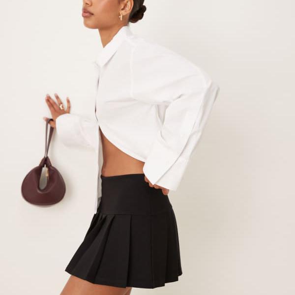 エイソス ASOS asos ASOS DESIGN ポンテ マイクロプリーツ ミニスカート（ブラック） ボトム パンツ レディース 女性 インポートブランド 小さいサイズから大きいサイズまでのサムネイル