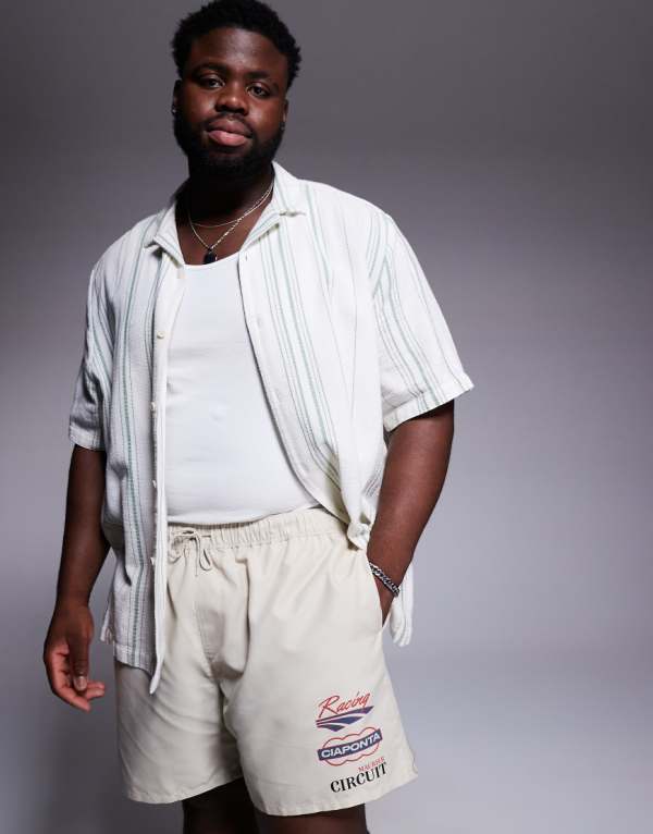 エイソス ASOS asos ASOS DESIGN ミドル丈スイムショーツ（ベージュ） 水着 メンズ 男性 インポートブランド 小さいサイズから大きいサイズまで