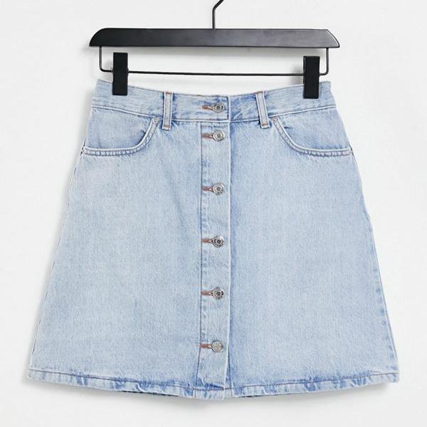 エイソス ASOS asos ASOSDESIGN背の高いデニムボタンからスカートまでブルー スカート レディース 女性 インポートブランド 小さいサイズから大きいサイズまで