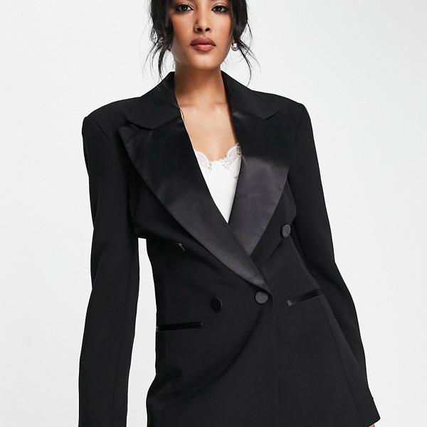 エイソス ASOS asos ASOS DESIGN ダブルブレスト タキシード スーツ ブレザー ブラック アウター レディース 女性 インポートブランド 小さいサイズから大きいサイズまでのサムネイル