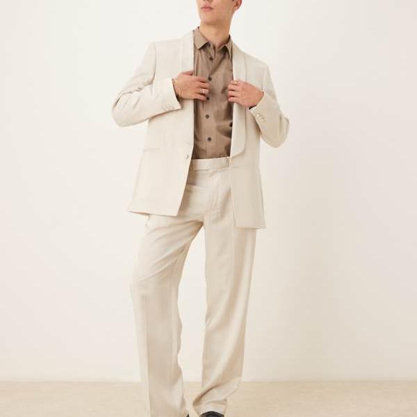 エイソス ASOS asos ASOS DESIGN ストレートレッグスーツパンツ(ベージュサテン) パンツ ボトム メンズ 男性 インポートブランド 小さいサイズから大きいサイズまで