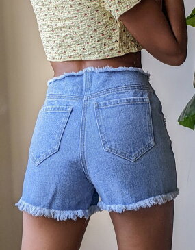 Labelrail xポーズ&リピート擦り切れた裾デニムショーツ、ディアマンテフラワーディテール、ライトウォッシュ パンツ ボトム レディース 女性 インポートブランド 小さいサイズから大きいサイズまで