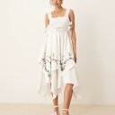 エイソス ASOS asos ASOS DESIGN スクエアネック ハンカチ裾 ミディドレス(花柄刺繍入り) ワンピース レディース 女性 インポートブランド 小さいサイズから大きいサイズまで