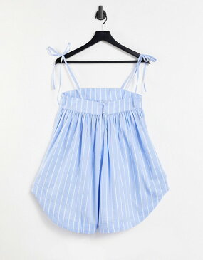エイソス ASOS asos ASOSDESIGNネクタイショルダーシアサッカースイングプレイスーツブルーホワイトストライプ オールインワン レディース 女性 インポートブランド 小さいサイズから大きいサイズまで